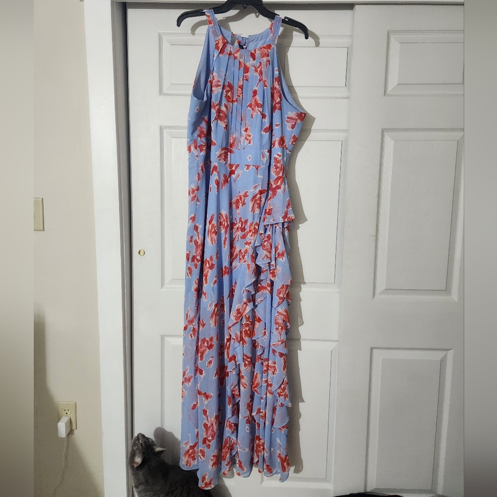 Floral Blue and Red Women's Dress